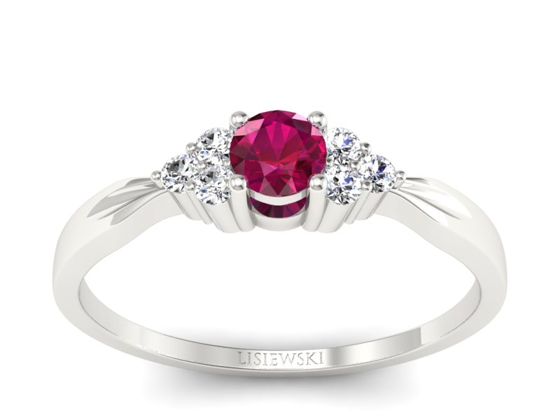 Pierścionek z rubinem i brylantami białe złoto - p16131br