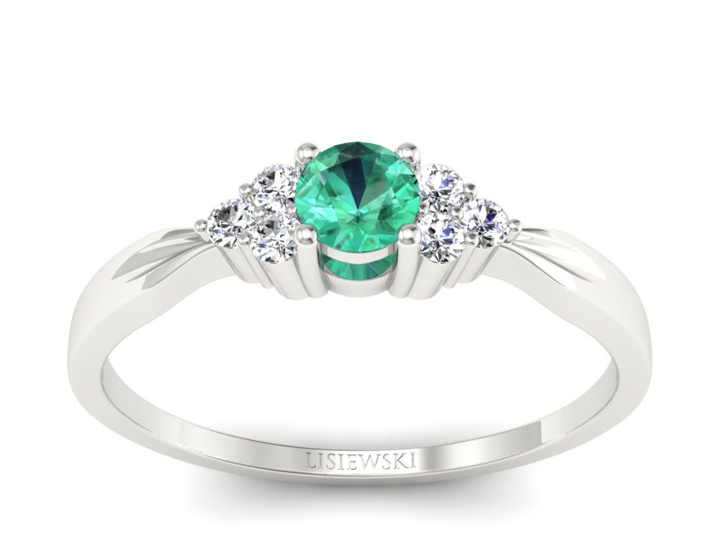 Złoty pierścionek ze szmaragdem i brylantami - p16131bsm