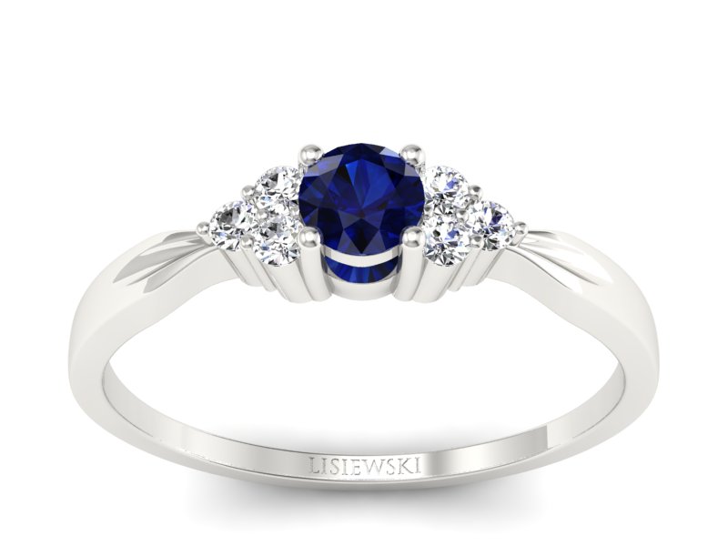 Pierścionek z szafirem i brylantami białe złoto - p16131bsz