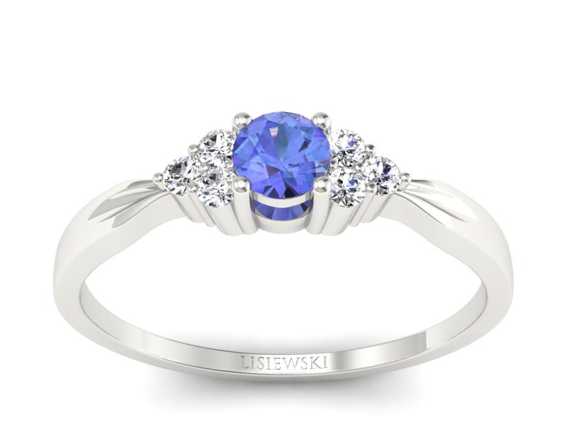 Pierścionek z tanzanitem białe złoto i brylantami - p16131bt