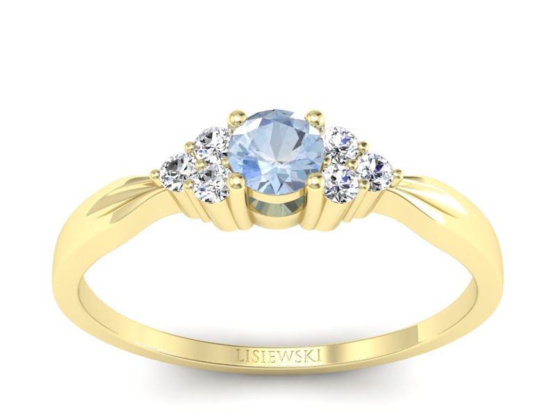 Złoty pierścionek z akwamarynem i diamentami - p16131za