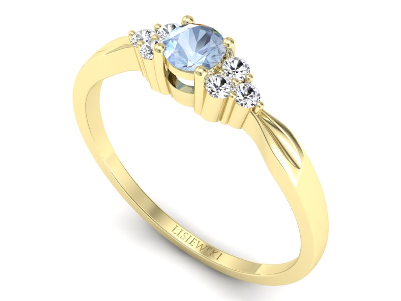 Złoty pierścionek z akwamarynem i diamentami - p16131za — zdjęcie 3