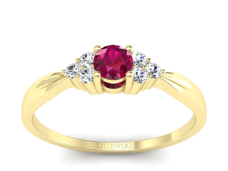 Złoty pierścionek z rubinem i brylantami - p16131zr