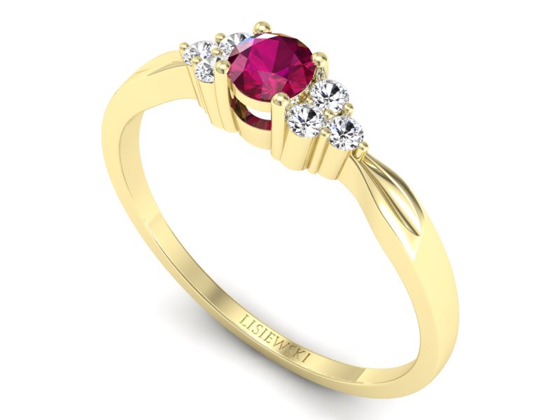 Złoty pierścionek z rubinem i brylantami - p16131zr — zdjęcie 3