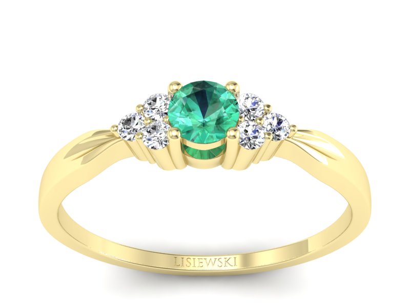 Złoty pierścionek ze szmaragdem i brylantami - p16131zsm