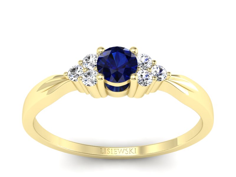 Złoty pierścionek z szafirem i brylantami - p16131zsz