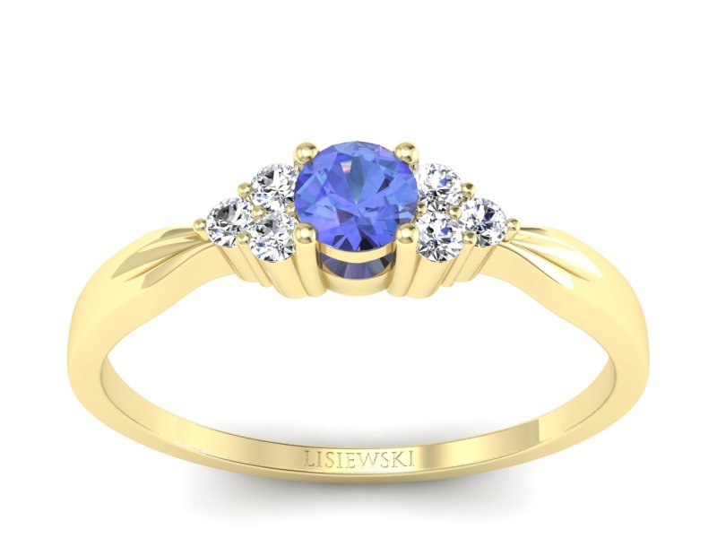 Pierścionek z tanzanitem i brylantami żółte złoto - p16131zt