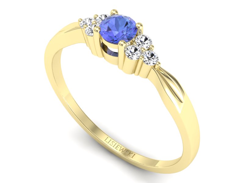 Pierścionek z tanzanitem i brylantami żółte złoto - p16131zt — zdjęcie 3