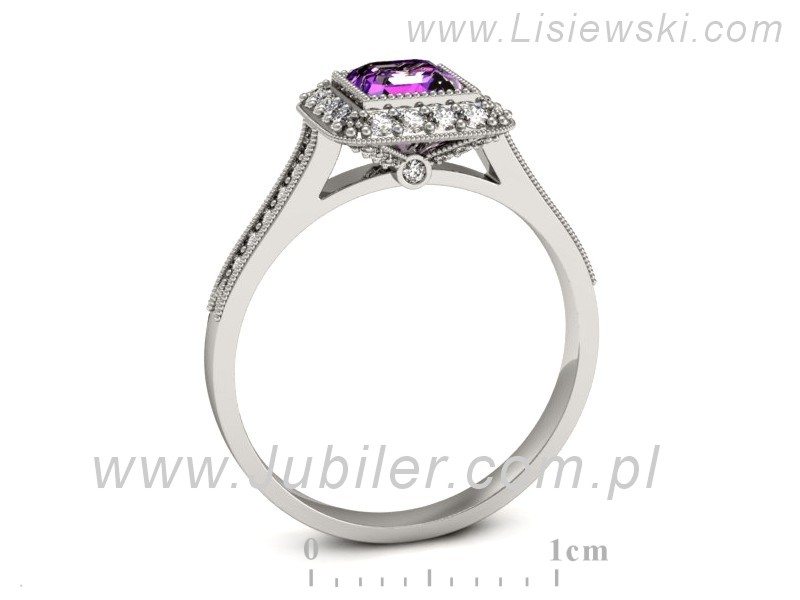 Złoty pierścionek z ametystem i brylantami - p16132bat — zdjęcie 3