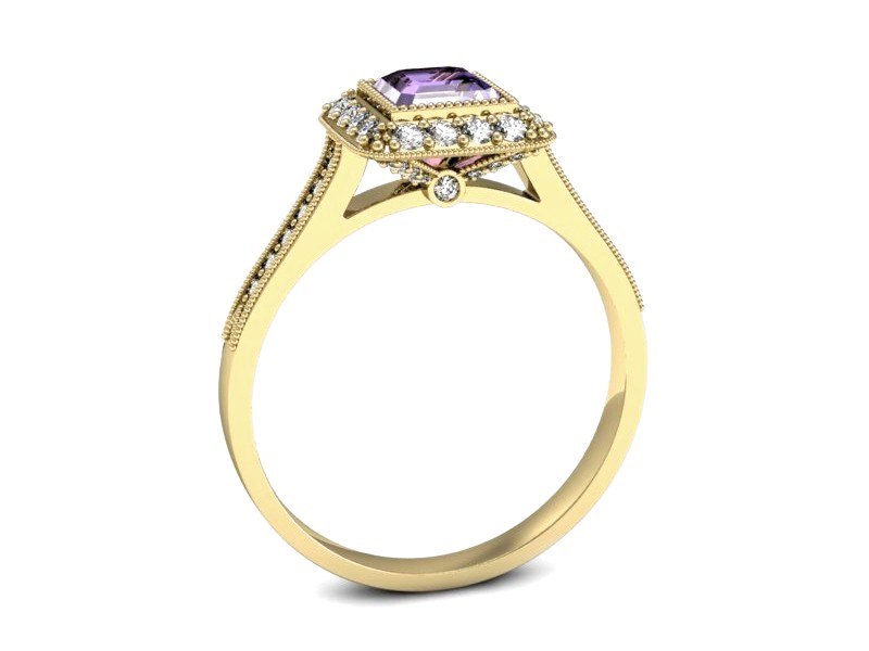 Pierścionek z ametystem i brylantami żółte złoto - p16132zat — zdjęcie 3