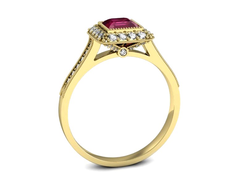 Złoty pierścionek z rubinem i brylantami - p16132zr — zdjęcie 3