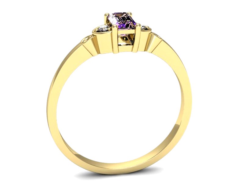 Pierścionek z ametystem i brylantami żółte złoto - p16134zat — zdjęcie 3