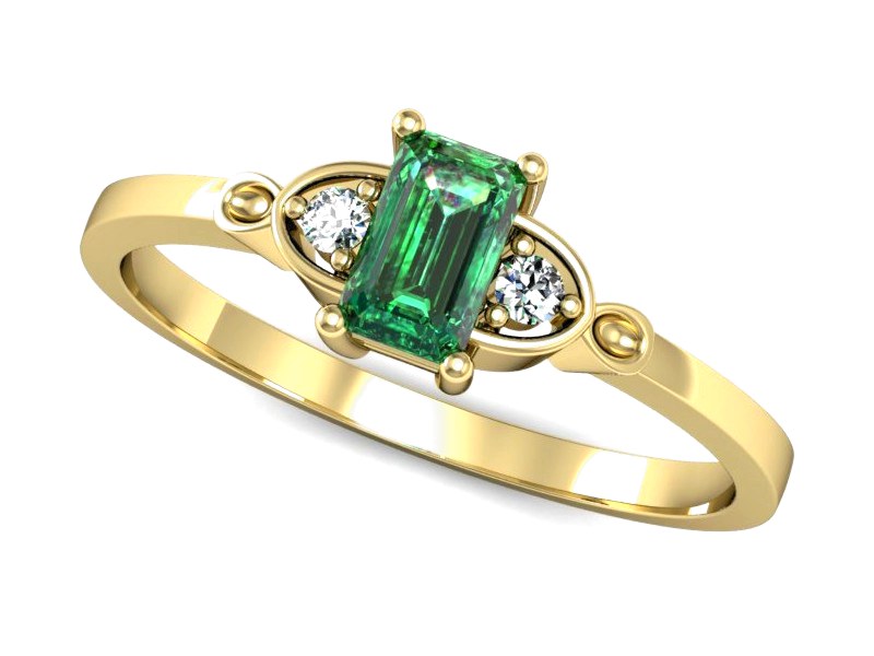 Złoty pierścionek ze szmaragdem i brylantami - p16134zsm