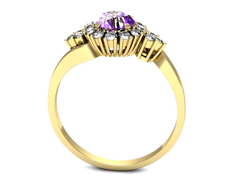 Pierścionek ametyst i brylanty żółte złoto - p16137zat — zdjęcie 3