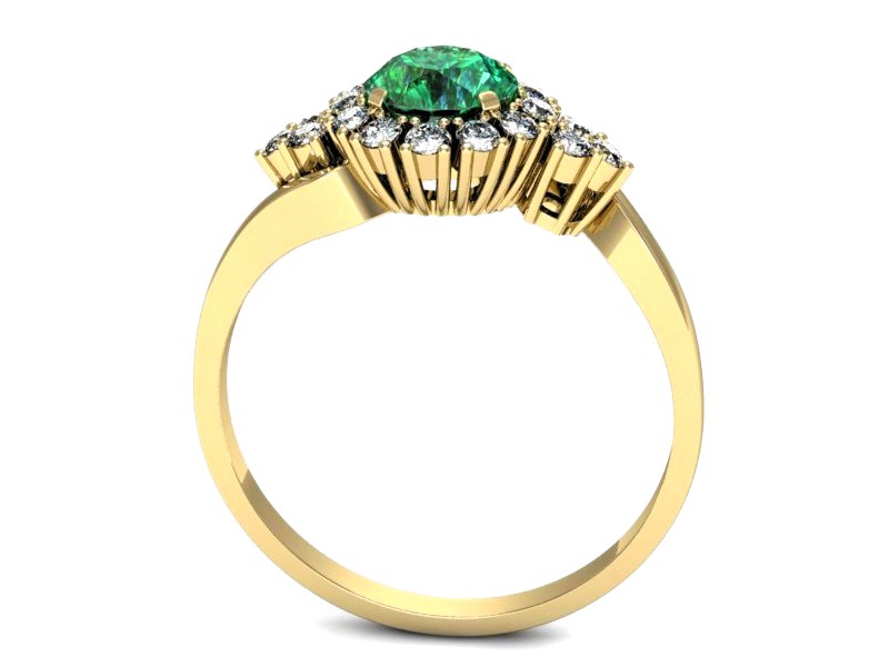 Złoty pierścionek ze szmaragdem i diamentami - p16137zsm — zdjęcie 3