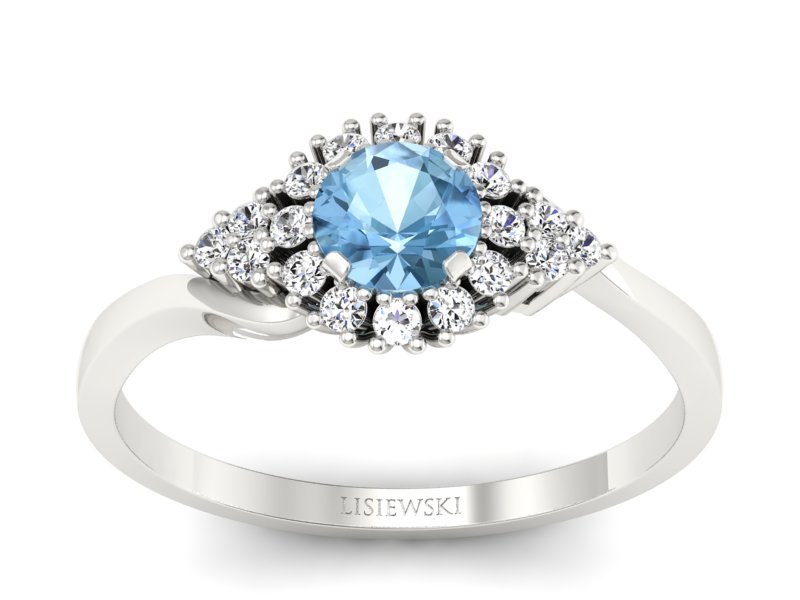 Pierścionek z topazem i brylantami białe złoto - p16138ba