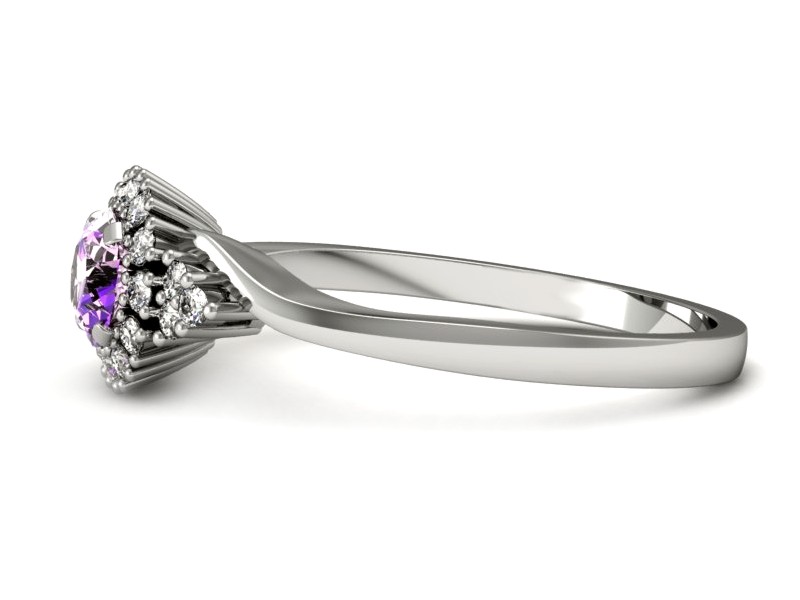 Pierścionek z ametystem i brylantami białe złoto - p16138bat — zdjęcie 5