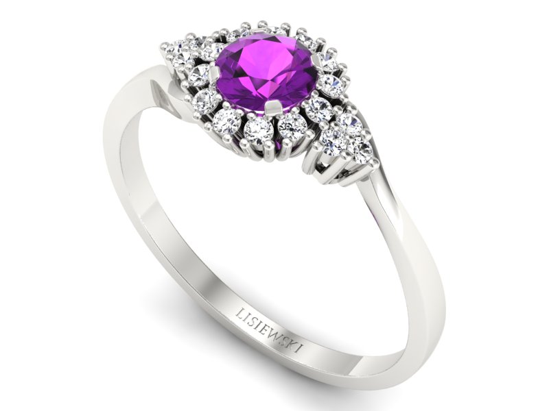 Pierścionek z ametystem i brylantami białe złoto - p16138bat — zdjęcie 3