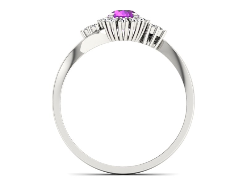 Pierścionek z ametystem i brylantami białe złoto - p16138bat — zdjęcie 2