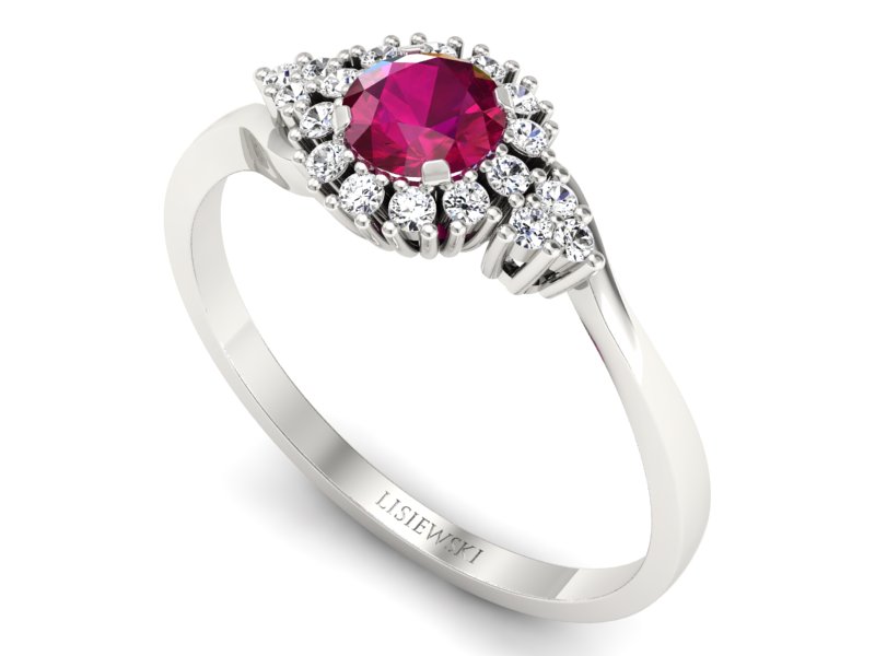 Pierścionek z rubinem i brylantami białe złoto - p16138br — zdjęcie 3