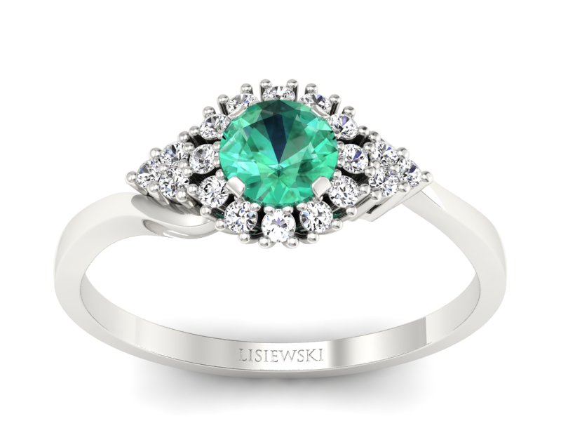 Złoty pierścionek ze szmaragdem i brylantami - p16138bsm