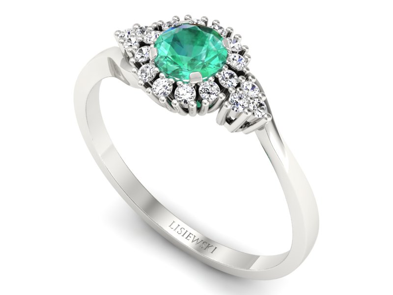 Złoty pierścionek ze szmaragdem i brylantami - p16138bsm — zdjęcie 3