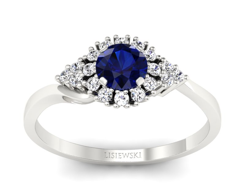 Pierścionek z szafirem i brylantami białe złoto - p16138bsz
