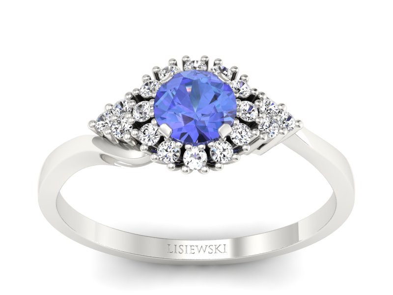 Pierścionek z tanzanitem białe złoto z brylantami - p16138bt