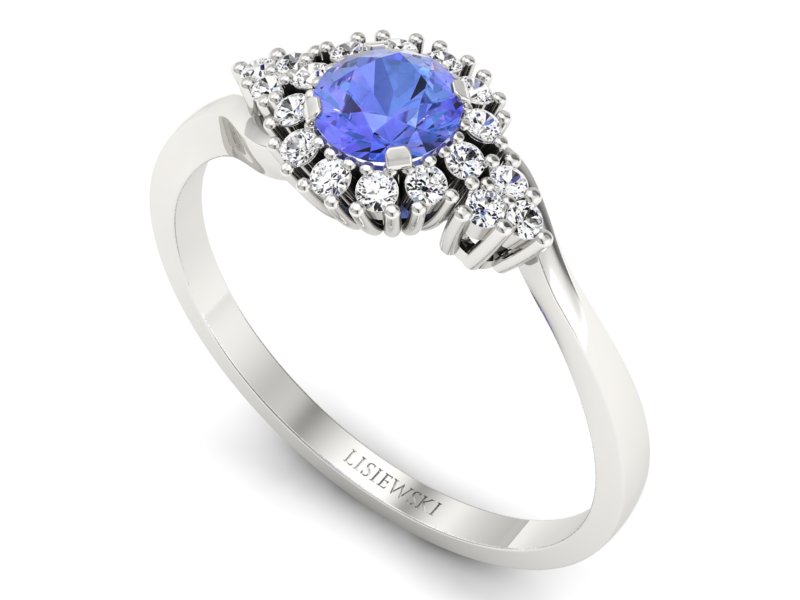 Pierścionek z tanzanitem białe złoto z brylantami - p16138bt — zdjęcie 3
