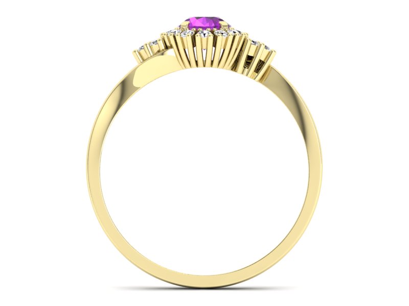 Pierścionek z ametystem i diamentami żółte złoto - p16138zat — zdjęcie 2