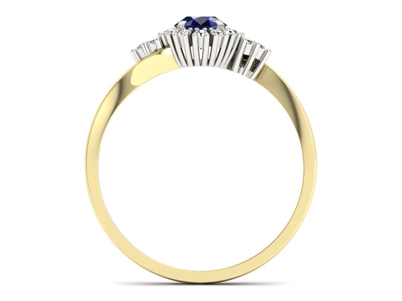 Złoty pierścionek z szafirem i diamentami - p16138zbsz — zdjęcie 2