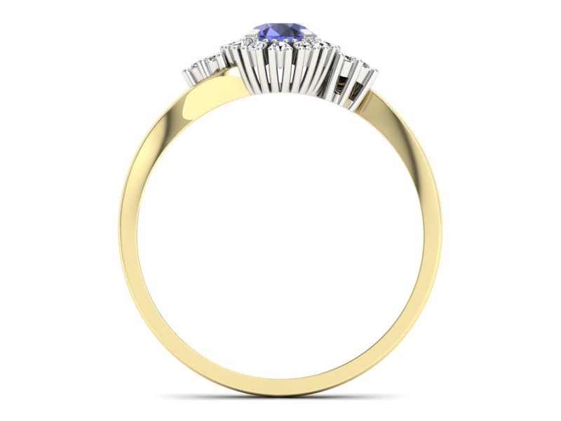 Złoty pierścionek z tanzanitem i brylantami - p16138zbt — zdjęcie 2