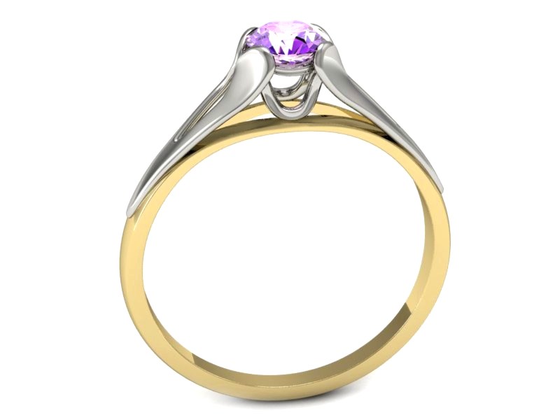 Pierścionek żółte i białe złoto z ametystem - p16139zbat — zdjęcie 3