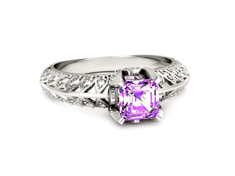 Złoty pierścionek z ametystem i brylantami - p16141bat — zdjęcie 2