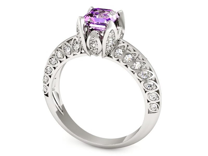 Złoty pierścionek z ametystem i brylantami - p16141bat — zdjęcie 3