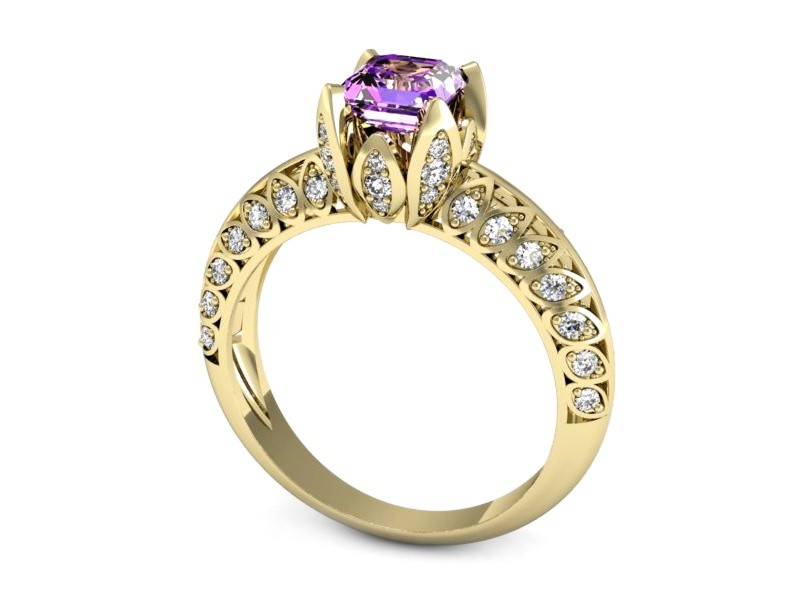 Pierścionek z ametystem i brylantami żółte złoto - p16141zat — zdjęcie 3