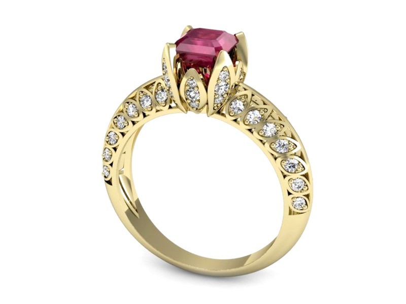 Pierścionek z rubinem i brylantami żółte złoto - p16141zr — zdjęcie 3