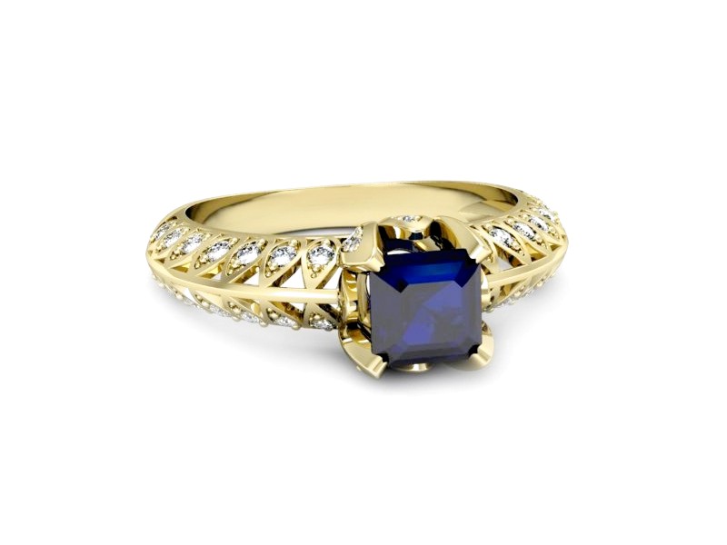 Złoty pierścionek z szafirem i diamentami - p16141zsz — zdjęcie 2