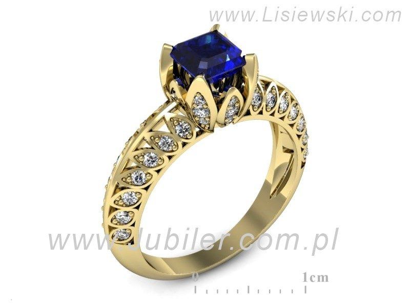 Złoty pierścionek z szafirem i diamentami złoto proba 585 - p16141zszc