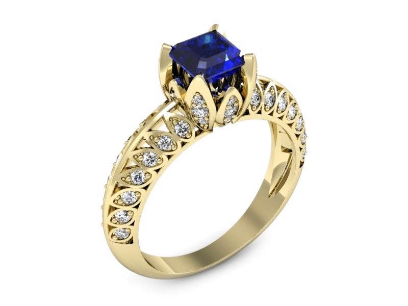 Złoty pierścionek z szafirem i diamentami - p16141zszc - 1