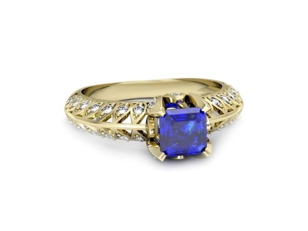 Złoty pierścionek z szafirem i diamentami - p16141zszc