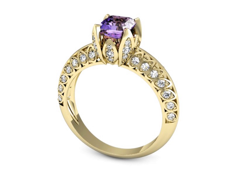Pierścionek z tanzanitem i brylantami żółte złoto - p16141zt — zdjęcie 3