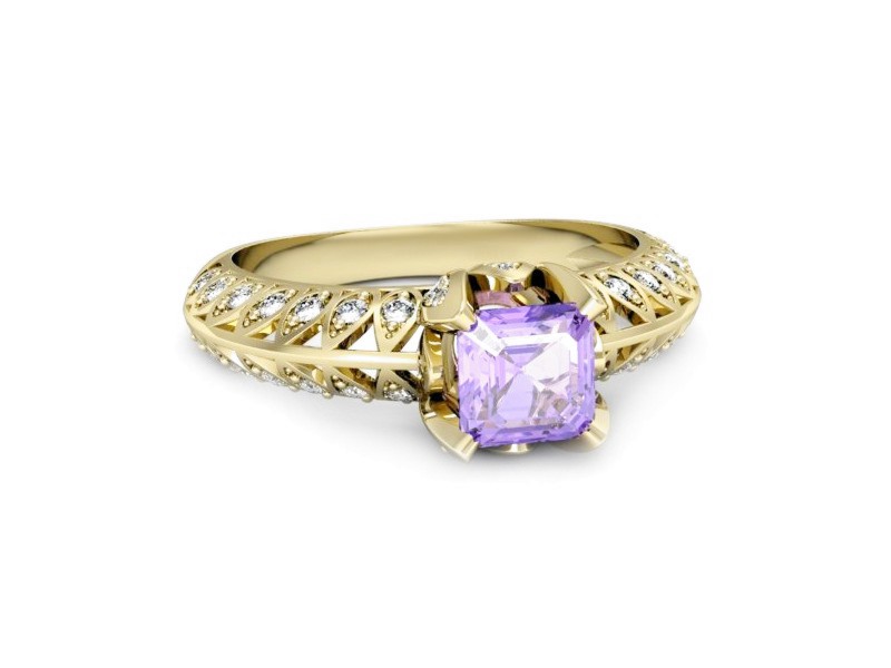 Pierścionek z tanzanitem i brylantami żółte złoto - p16141zt — zdjęcie 2