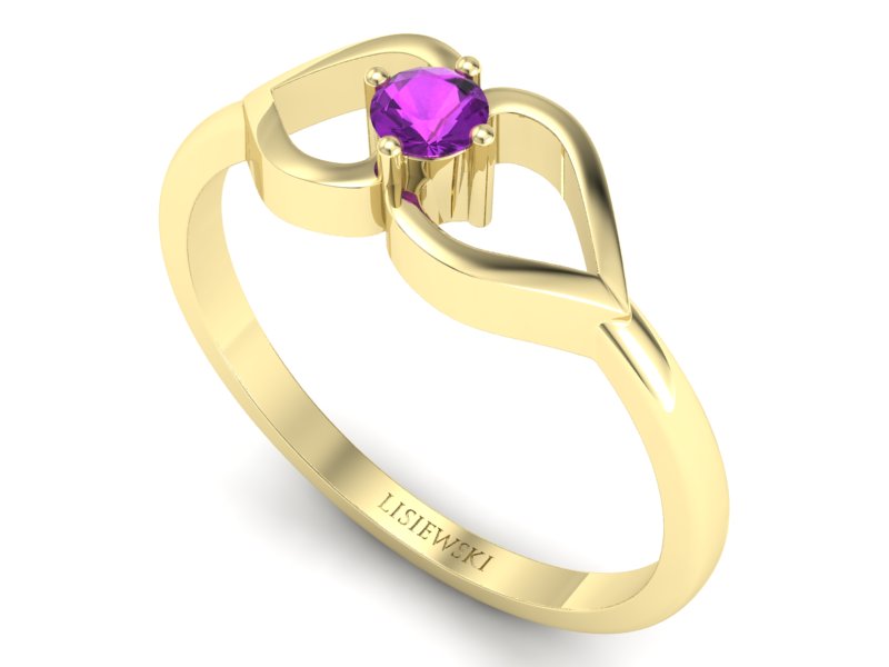 Złoty pierścionek z ametystem żółte złoto - p16142zat — zdjęcie 3