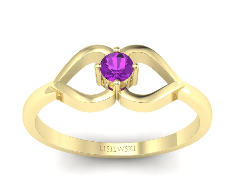 Złoty pierścionek z ametystem żółte złoto - p16142zat