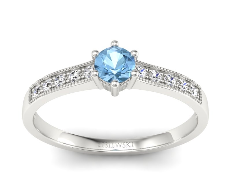 Pierścionek z topazem i brylantami białe złoto - p16144ba