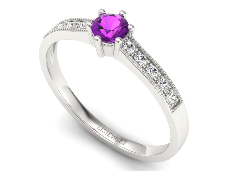 Pierścionek z ametystem i brylantami białe złoto - p16144bat — zdjęcie 3