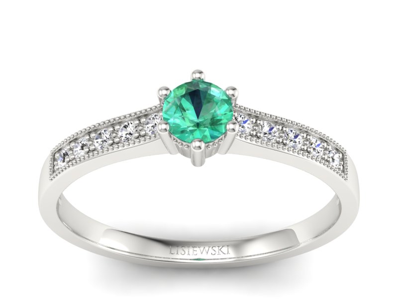 Złoty pierścionek ze szmaragdem i brylantami - p16144bsm