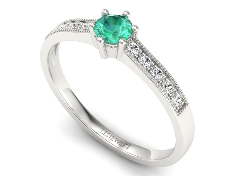 Złoty pierścionek ze szmaragdem i brylantami - p16144bsm — zdjęcie 3