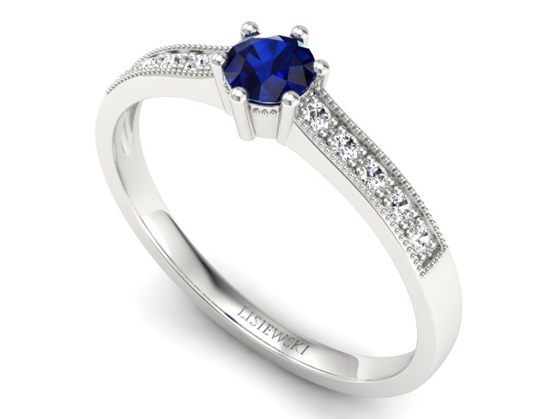 Pierścionek z szafirem i brylantami białe złoto - p16144bsz — zdjęcie 3